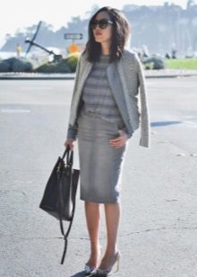 Gray denim pencil skirt