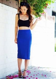 Blue pencil skirt for girls with a rectangle type figure