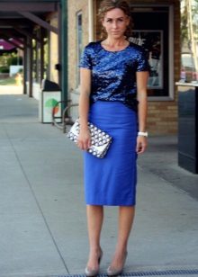 Blue pencil skirt for girls with a rectangle type figure