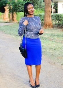 Blue pencil skirt for girls with a figure like a triangle