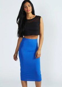 bright blue mid-length pencil skirt