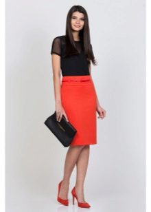 medium length coral pencil skirt