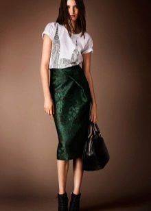 medium satin green pencil skirt