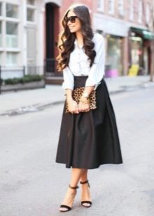 Fluffy black skirt below the knee