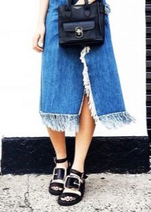 Mid-Length Denim Skirt