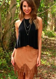 Fringed suede skirt