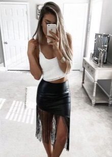 Black leather skirt with fringe