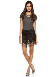Mini black skirt with fringe