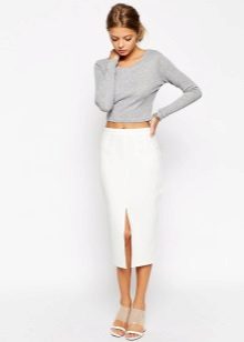 Skirt with a slit and long sleeve top