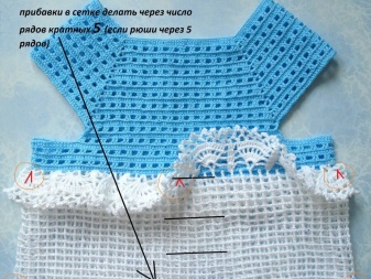 The distance between the frills in a smart dress for a girl of 4-5 years old crocheted