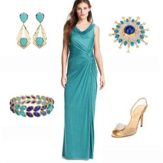 Gold accessories for turquoise dress