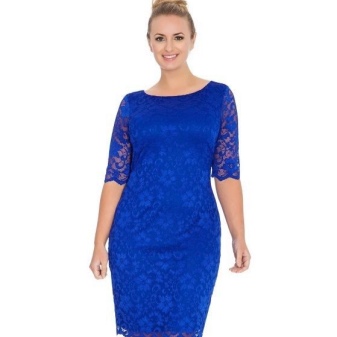 Bright blue lace sheath dress for full