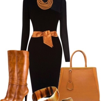 Brown accessories to black little dress