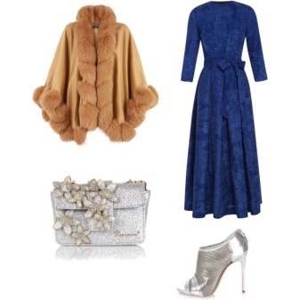 Silver shoes to blue dress