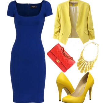 Yellow shoes to blue dress