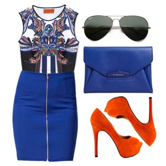 Orange shoes to blue dress
