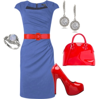 Red accessories for blue dress