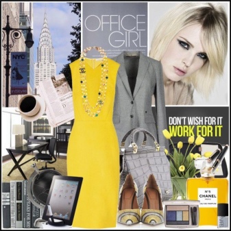 Gray accessories to the yellow dress