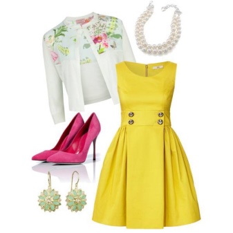 White jacket to yellow dress