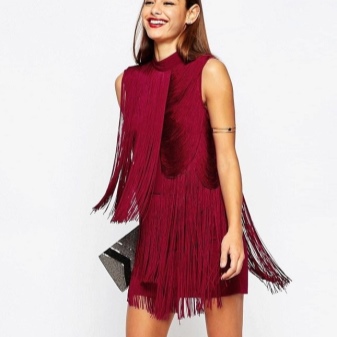 Burgundy dress with fringe