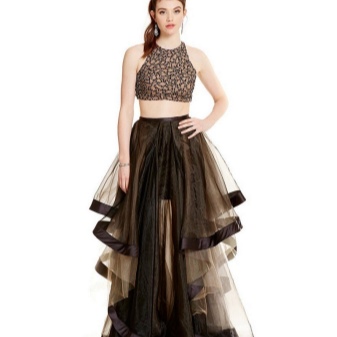 Black long multi-tiered organza skirt