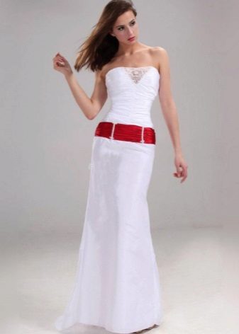 Mermaid wedding dress with red ribbon