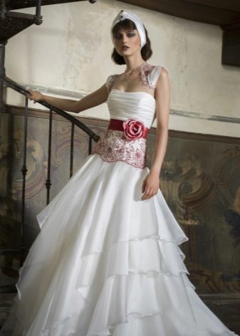 Red Lace on White Wedding Dress
