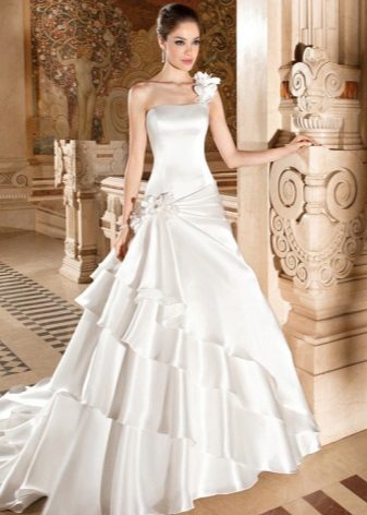 Silk wedding fluffy dress with a train