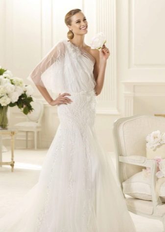 One shoulder wedding dress with sleeves