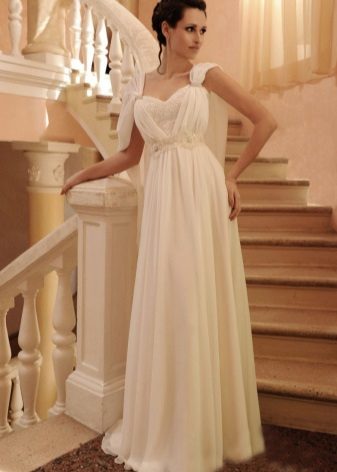 Wedding dress with chiffon drapery on the bodice