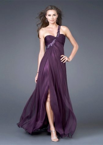 Purple evening dress with one-shoulder strap