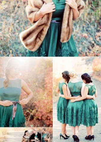 Emerald dress - combination with beige - bow