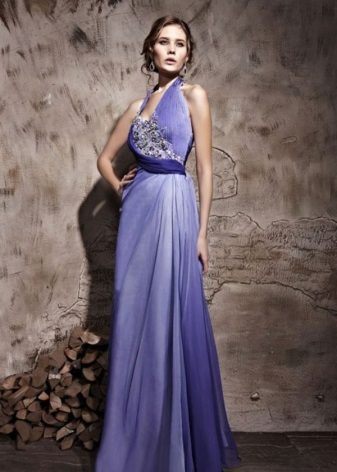Purple evening dress in Greek style