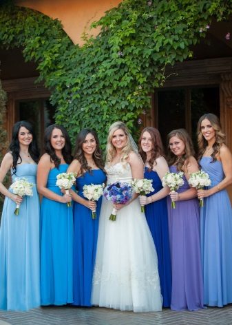 Blue dresses for bridesmaids of different shades