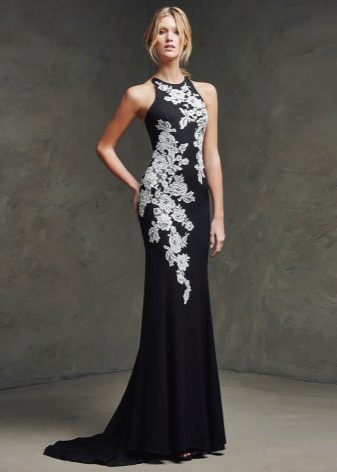Black evening dress mermaid with embroidery