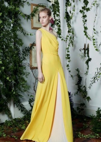 Dress evening yellow with a white insert