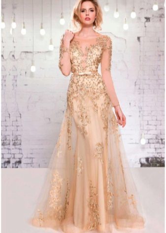 Evening dress with transparent sleeves for prom