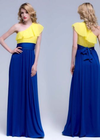 Yellow and blue evening dress