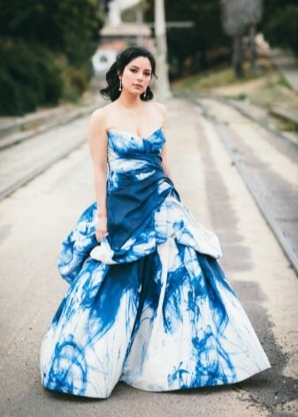 White and blue wedding dress