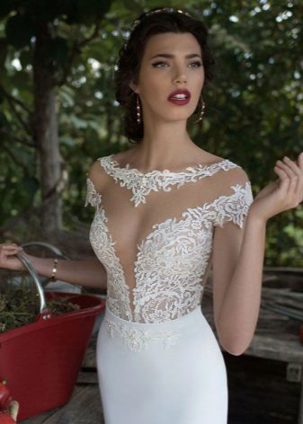 beautiful white wedding dress with neckline