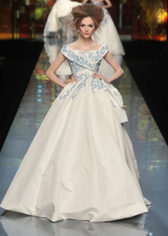 Wedding dress with blue embroidery