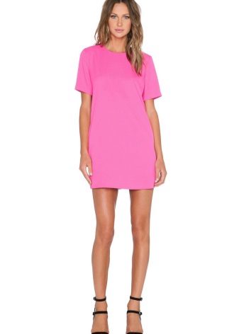 Blonde girls in fuchsia dresses