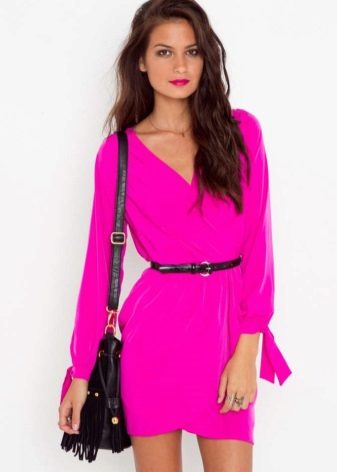 Fuchsia Short Dress with Long Sleeves
