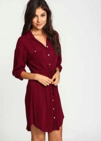 Mini length everyday dress wine color