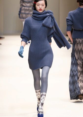 Knitted sweater dress with scarf