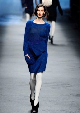 Blue knitted dress with sleeves