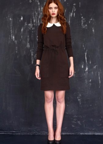 Dark brown dress with white collar