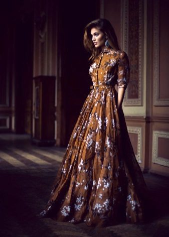 Brown dress with white pattern