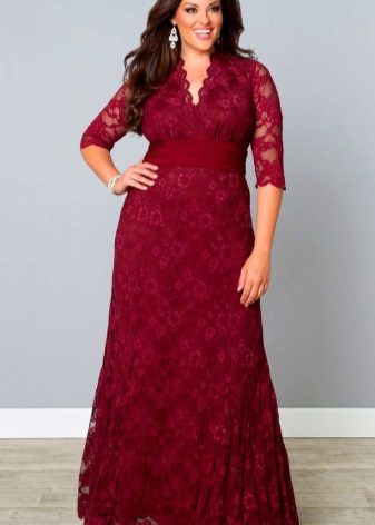 Long red maroon dress with v-neck for obese women