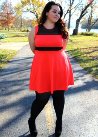Red dress for obese women combo black neck and black belt